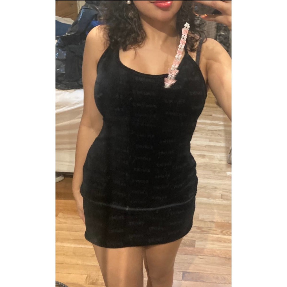 Skims Size Large Logo Velour Dress NWT Mini Black Women's Onyx